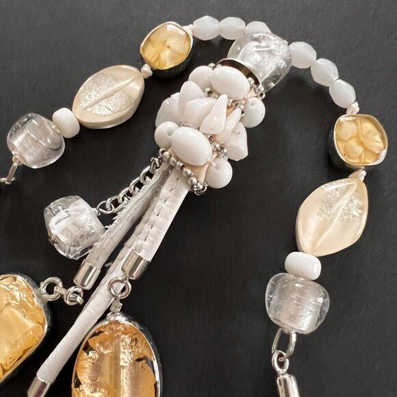 Chico's Abigail Tassel Necklace Mixed Beads Leather Cord Adjustable Chain Lariat - Picture 14 of 14